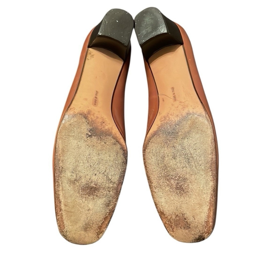 Salvatore Ferragamo Women's Cognac Brown Bow Accent Block Ballet Pumps Size 10 - Picture 8 of 9